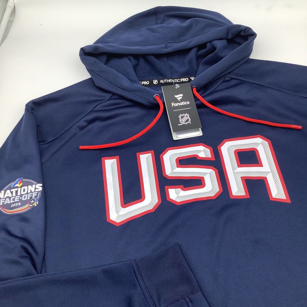 Fanatics USA 2025 4 Nations Face Off Authentic Pro Pullover Hoodie Size M NWT
